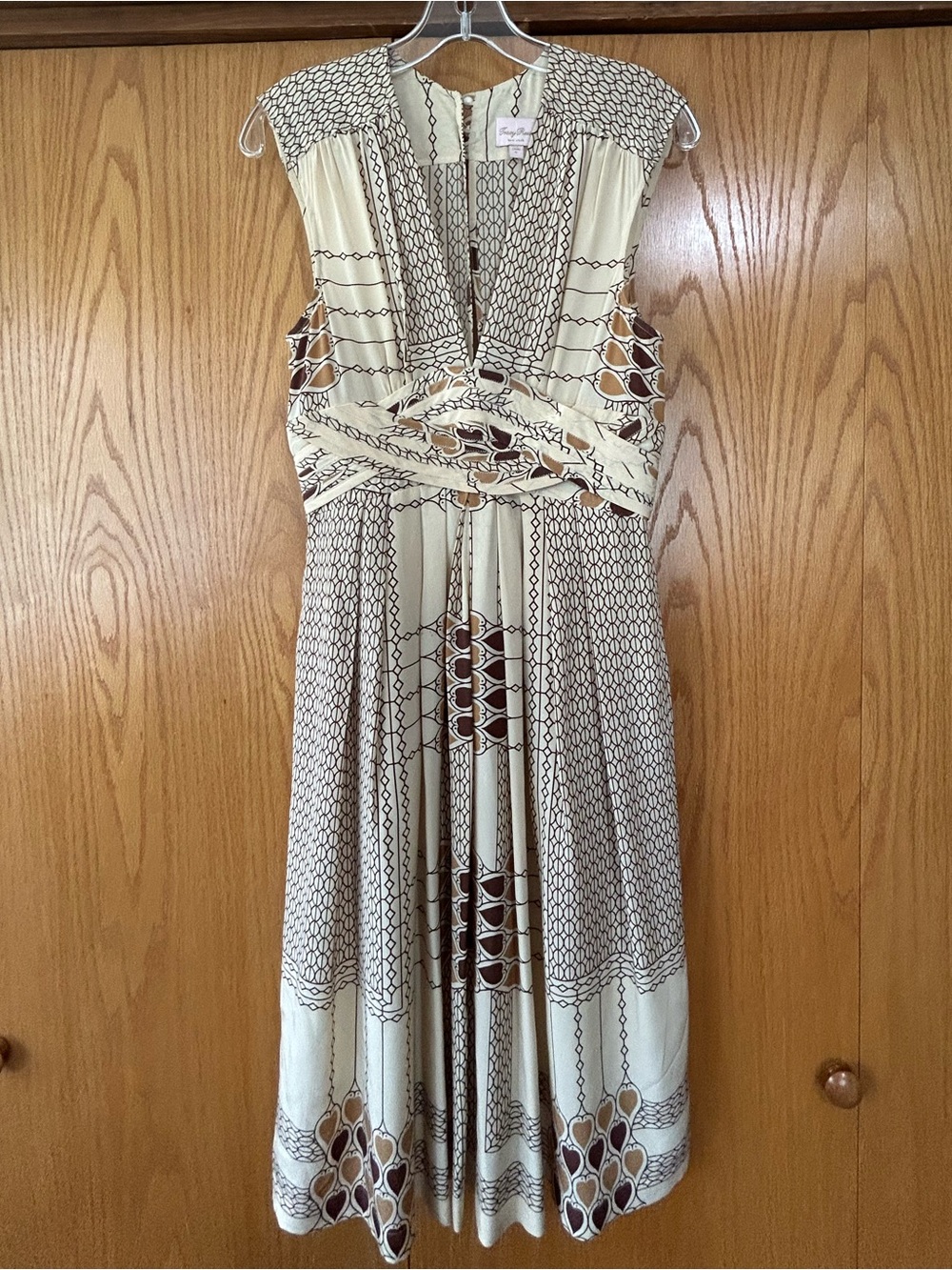Tracy Reese Cream Printed Midi Dress with Brown Accents